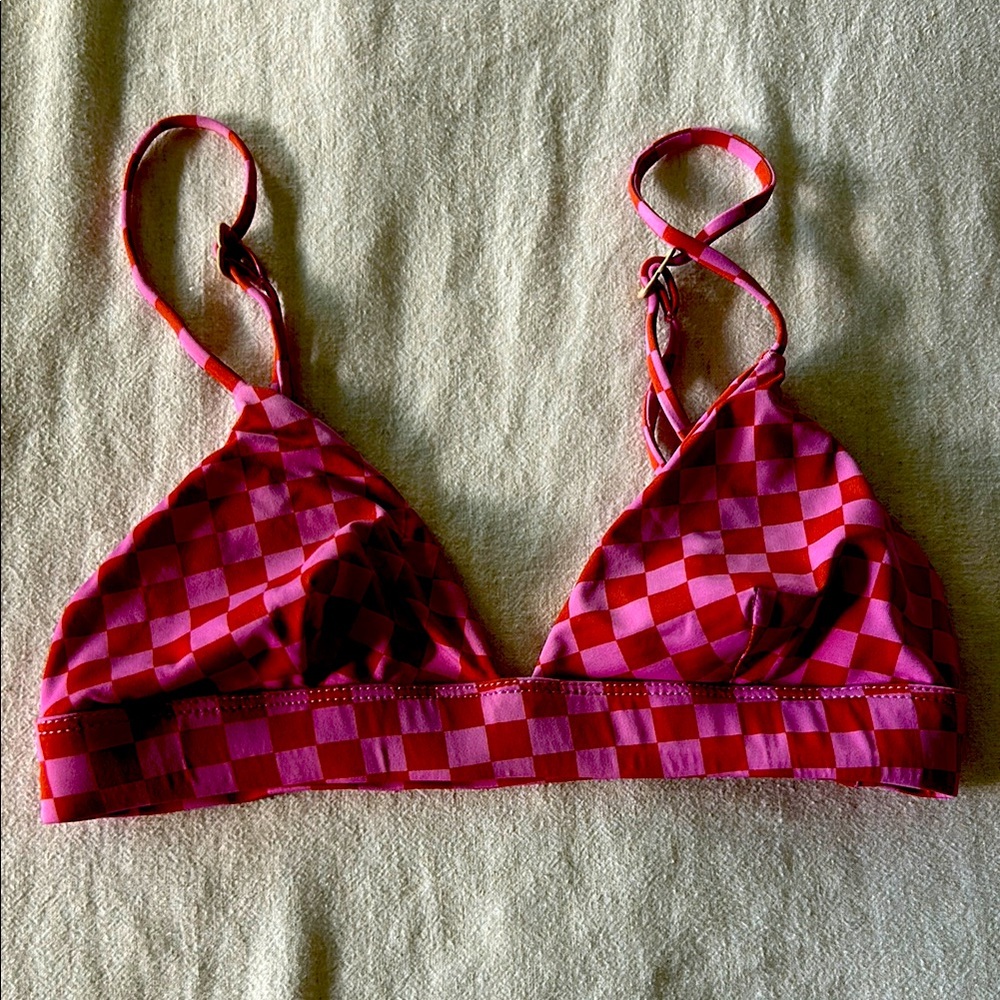 Acacia Red and Pink Checkered Bikini Top